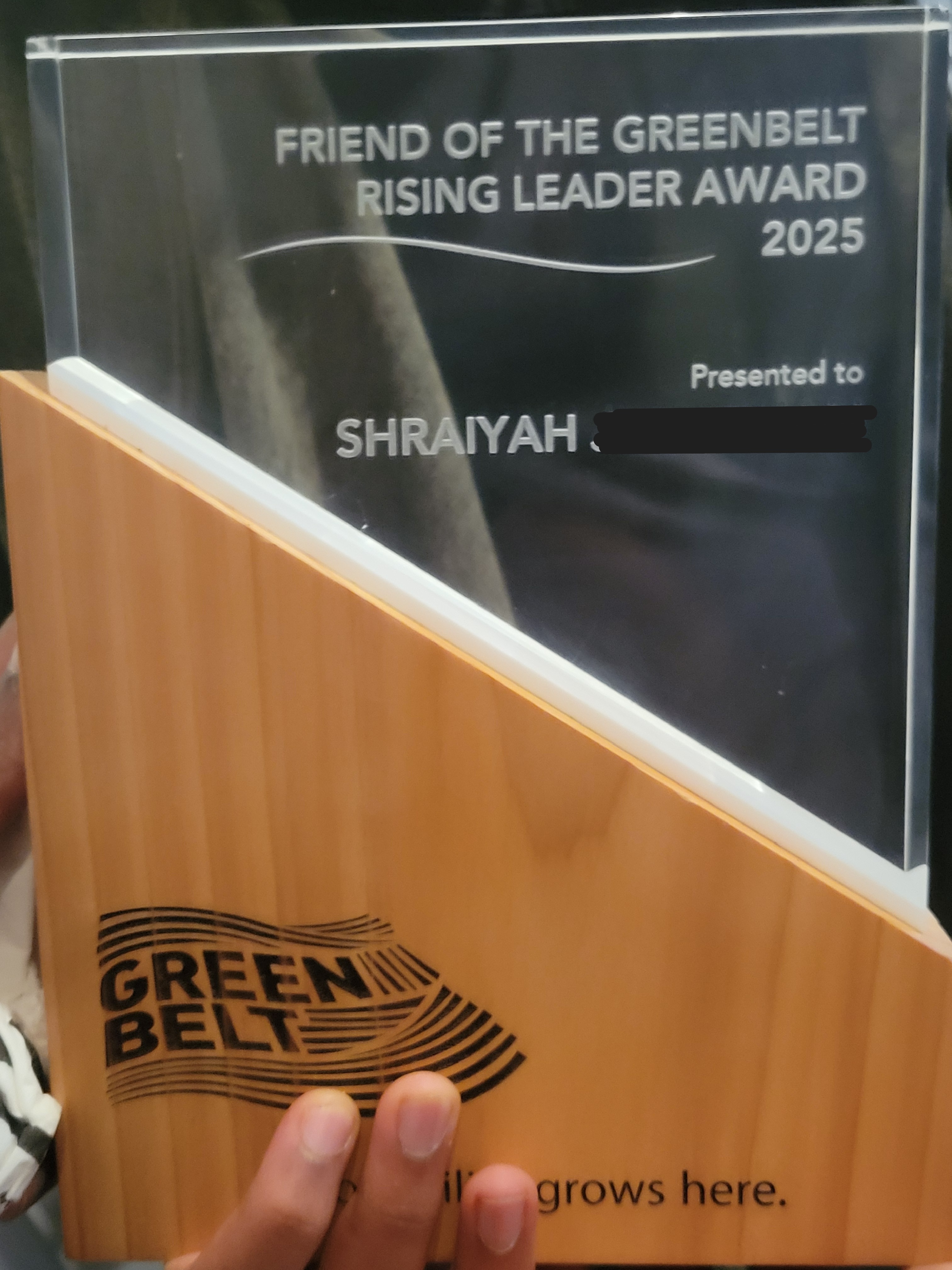photo of award won by student