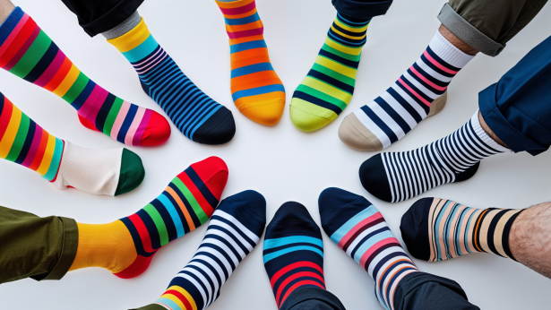 photo of feet with colourful socks on