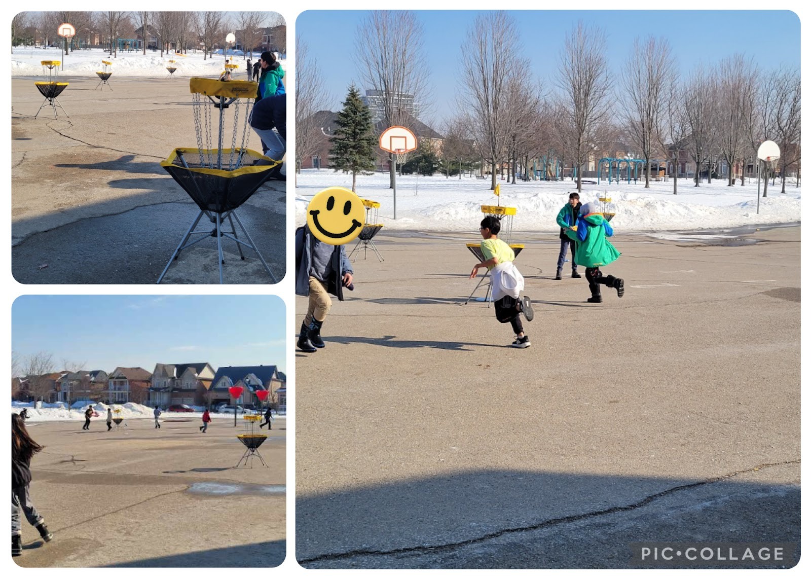 students playing disc golf