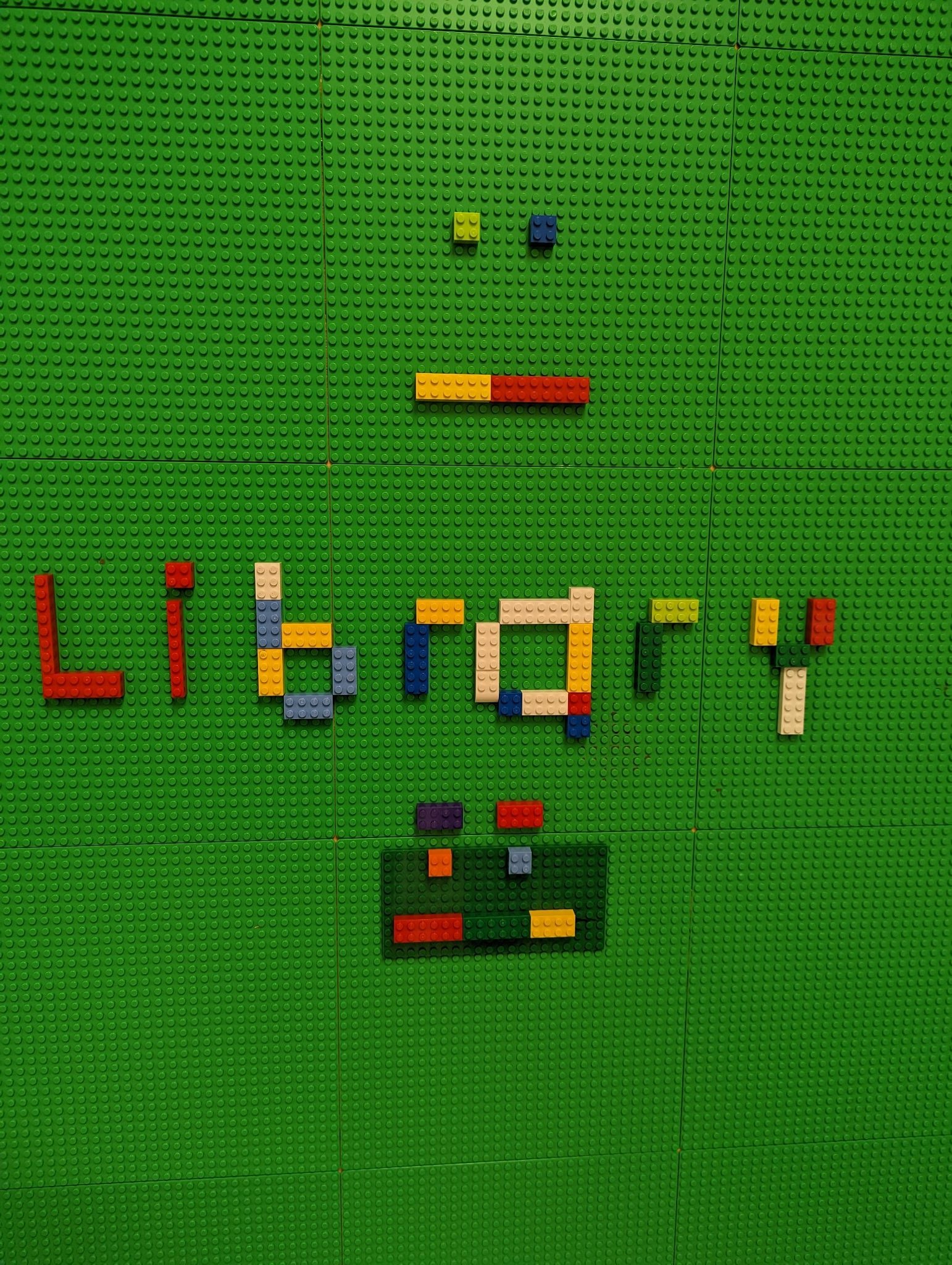 The word Library made out of Lego bricks
